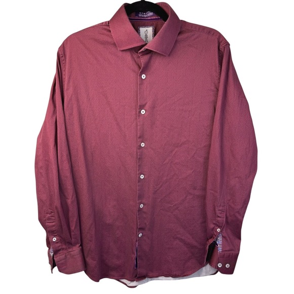 Robert Graham Dress Shirt Size M/L 16 Tailored Fit Herringbone Burgundy Red - Picture 1 of 14